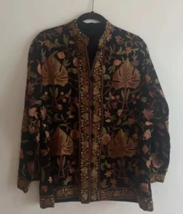 Chinese Kimono Silk Full Embroidery Silk Lined Floral Jacket Coat M/L - Picture 1 of 10