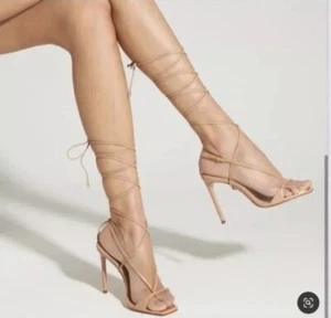SCHUTZ Vikki Ankle Tie High Heel Sandals Honey Beige Size 6.5 B Stilettos NEW - Picture 1 of 5