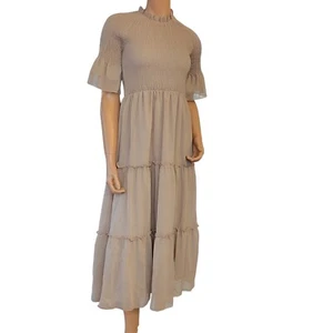 Boho Prairie Dress Womens XS Ruffle Sleeve Layered Blush Pink Lined Stretch - Picture 1 of 11