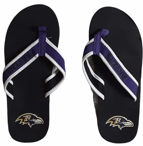 Baltimore Ravens Memory Foam Thong Flip Flops Black (Size: 11) Cover