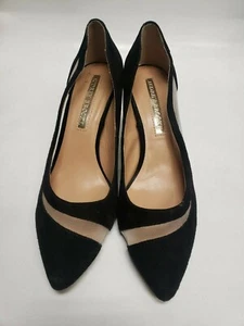 Audrey Brooke Womens Black Suede Mesh Trim Classic Pumps 6 Heel Retro 90's Shoes - Picture 1 of 5