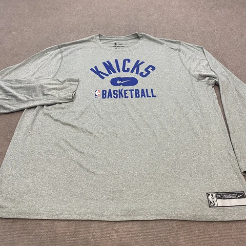 New York Knicks Shirt Nike Mens 3XL XXXL Gray Long Sleeve NBA Basketball Logo Cover
