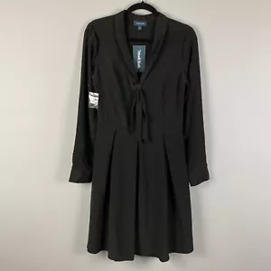 Modcloth A-Line Dress Womens 6 Black Long Sleeve Tie Front Pleated - Picture 1 of 10