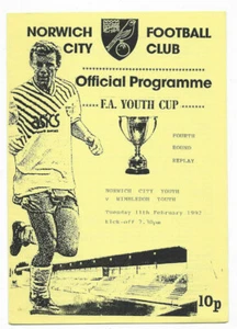 1991/92 FA Youth Cup 4th Round Replay - NORWICH CITY v. WIMBLEDON - Picture 1 of 2