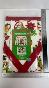 Set hostess natalizia corona dorata vintage, mezzo grembiule e asciugamano da cucina, Babbo Natale e campanella - Foto 1 di 6