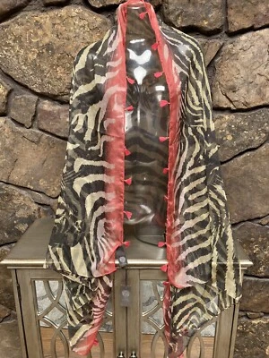 VINCE CAMUTO Estampado Animal y Borla Coral Bufanda Chal Envoltura Enorme 37"x 71" Nuevo con Etiquetas Foto 1 de 4