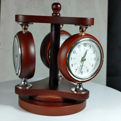 Vintage Barometer Thermometer Hygrometer & Photo Frames Wood and Chrome Clock - Image 1 of 4