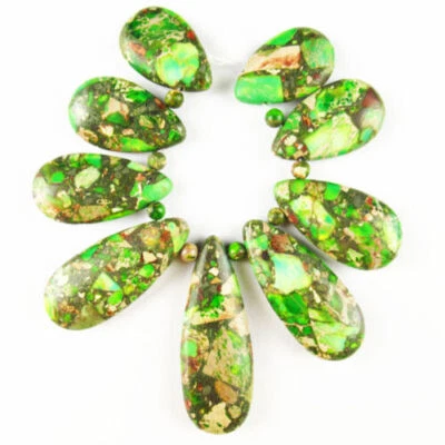 Juego de cuentas colgantes de gota de agua de jaspe y pirita de sedimento de mar verde artificial de 9 piezas Foto 1 de 2