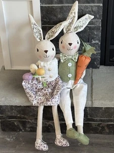 Easter Bunny Rabbits Fabric Sitting Couple Male Female Decor - Picture 1 of 9
