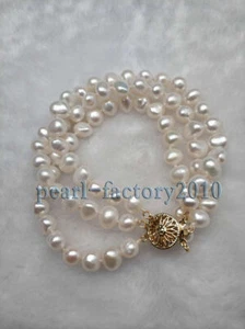 NATURAL 7-8MM SOUTH SEA WHITE PEARL BRACELET 14K GOLD CLASP - Picture 1 of 2