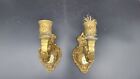 Pair Of Antique Vintage Small Brass Arm And Porcelain Wall Light Sconces, Parts