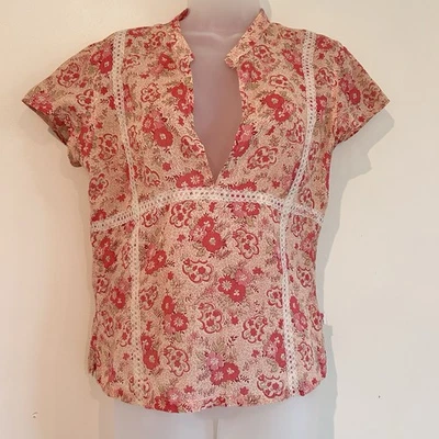 Blusa oxidada vintage talla M hecha en EE. UU. floral crochet algodón ribete coqueta Foto 1 de 4
