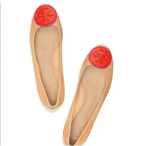 Tory Burch Brown Leather Reva Pebbled Ballet Flats Sz 6M - Picture 1 of 10