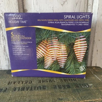Holiday Time Spiral Lights 5 Count Red White Green Clear Bulbs Christmas NEW - Image 1 of 4