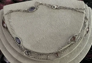 Silpada Long Sterling Silver Purple Glass Chain Link Regalia Necklace 40" - Picture 1 of 7