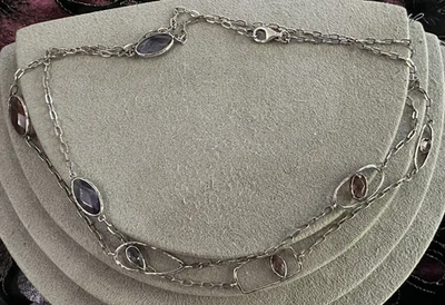 Silpada Long Sterling Silver Purple Glass Chain Link Regalia Necklace 40" - Image 1 of 4