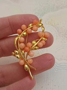 Broche Vintage Años 50 60 Tono Dorado y Piel de Ángel Flor Coral 5cm Largo - Imagen 1 de 3