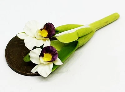 Dolls House Mauve & White Orchid 1:12 Scale Garden Flower Accessory 35s tumdee - Image 1 of 4