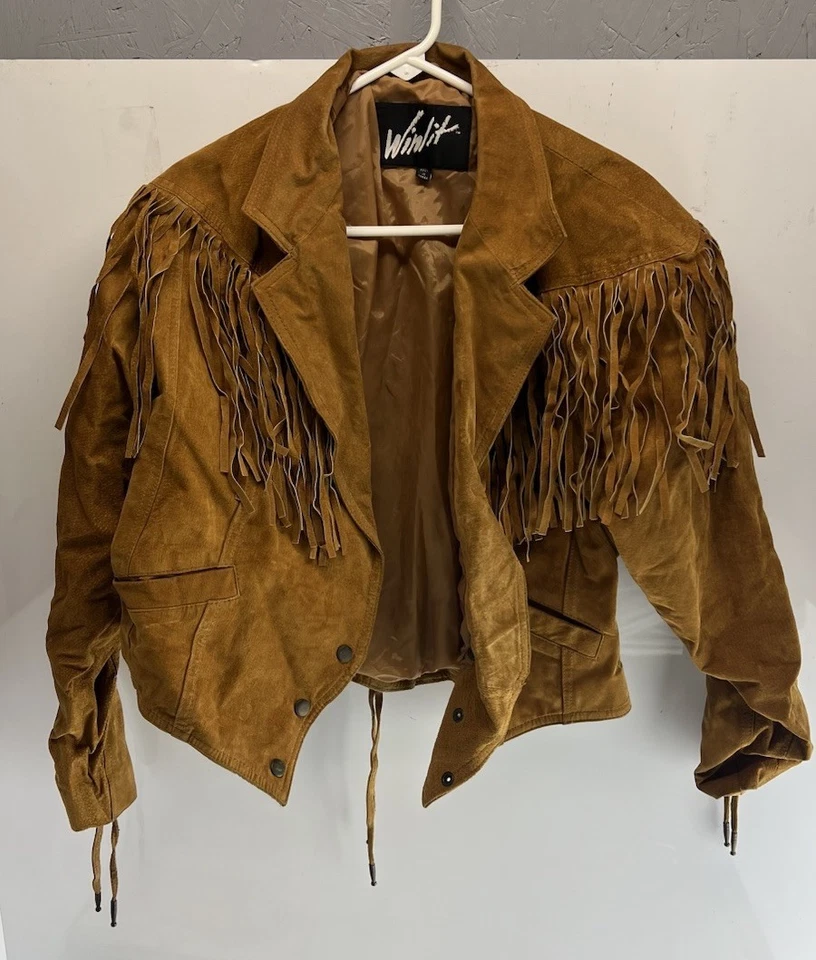 Chaqueta de Colección Años 80 Winlit Gamuza Flecos Para Mujer’s M Western Boho Festival Marrón Foto 1 de 4