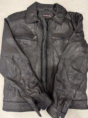 Michael Kors Black Leather Bomber Moto Jacket Men’s Size S Genuine Quilted - Image 1 of 4