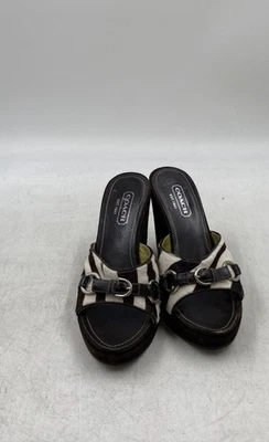 Sandalias de plataforma Coach Chrissie para mujer marrón blanco estampado de cebra sin cordones talla 7,5 Foto 1 de 4