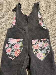 Vintage Baby Guess Black Stone Wash Overall Floral 18 Mo Toddler USA Rare - Picture 1 of 8