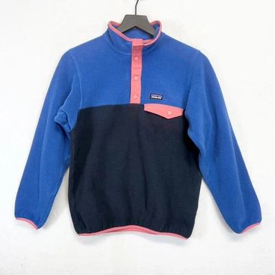 Jaqueta Pulôver Patagonia Synchilla Lã Snap T Meninas Tamanho XL 14 Rosa Azul - Imagem 1 de 4