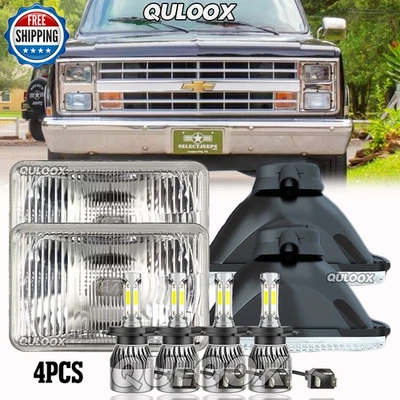 4PC 4x6" Inch LED Headlight For Chevrolet V10 V20 V30 R10 R20 Suburban 1987 1988 Foto 1 de 4