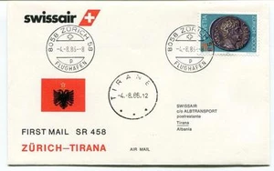 FFC 1986 Swissair First Mail Flight Zurich Tirana Albania Flughafen Albtransport - Picture 1 of 1