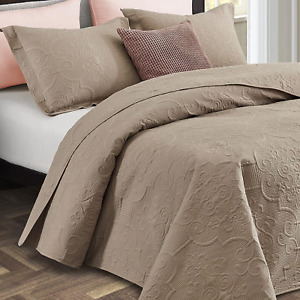 King Size Quilt Set - Damask Paisley Pattern - Lightweight Bedspread, Ultrasonic