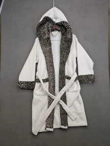 POTTERY BARN Faux Fur Hooded Bath Robe size Medium White - Picture 1 of 11