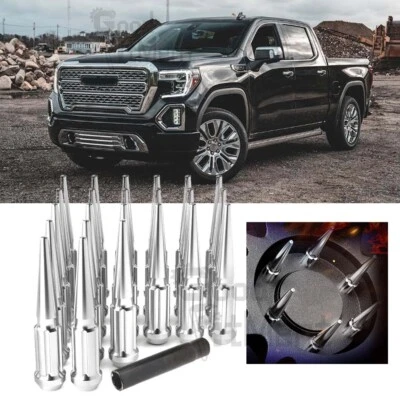 Para GMC Sierra 1500 1999-2022 24 piezas tuercas de clavo 14x1,5 4,4" de alto + llave cromada Foto 1 de 4
