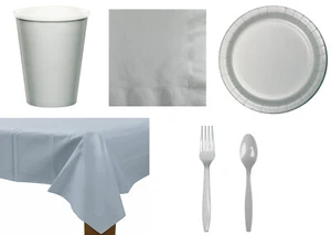 Shimmering Silver Party Supplies - Silver Tableware Range Assorted Wedding Party - Picture 1 of 5