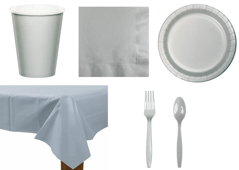 Shimmering Silver Party Supplies - Silver Tableware Range Assorted Wedding Party - Image 1 of 1