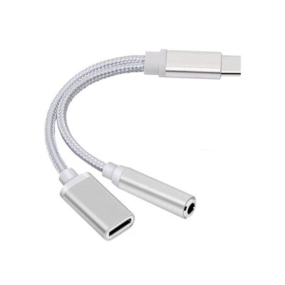 2 in 1 Type-C USB C to 3.5mm AUX Audio Headphone Jack Adapter Charger Cable New - Image 1 of 4