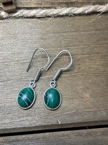925 sterling silver malachite earrings - Picture 1 of 3