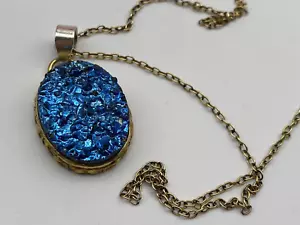 Sterling Silver 925 Necklace Pendant Titanium Druzy Gold on Silver 14.74g - Picture 1 of 8