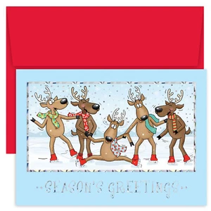 Dancing Reindeer Fun Boxed Holiday Christmas Cards - Set of 18 - Picture 1 of 1