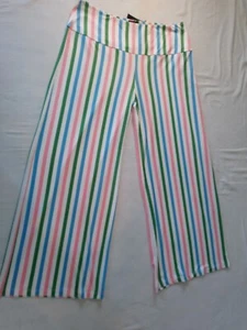 AROLINA CLASSIC & COMFY WOMEN’S WIDE LEG STRETCH PANTS COLORED LINES 4XL NEW - Picture 1 of 8