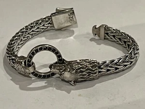 Designer PAG Sterling Silver Naga Dragon Black Sapphire Heavy Biker Bracelet - Picture 1 of 6