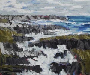 PINTURA AL ÓLEO DE CORCHO MARTIN STONE ORIGINAL Wild Atlantic II COSTA IRLANDESA COSTA MAR - Imagen 1 de 1