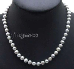 Collar redondo de perlas grises de agua dulce natural de 7-8 mm para mujer gargantillas joyería de 17" - Imagen 1 de 7
