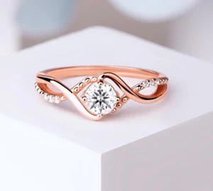 2Ct Round Cut Lab Created Diamond Swirl Engagement Ring 14k Rose Gold Plated - Picture 1 of 8