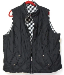 Jones NY Sport Woman Black Solid/White Check Reversible Quilted Puffer Vest-3X - Picture 1 of 17