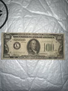 Series 1934, L $100 Federal Reserve Note California - Picture 1 of 2