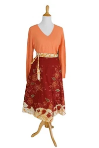 Batik Keris Indonesia 100% Cotton Red Flower Wrap Skirt M/L - Picture 1 of 7