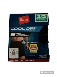 XL Hanes Men Cool Dry Boxer Brief 2ct Long Leg Tagless 40-42”. Black blue sport - Picture 1 of 2