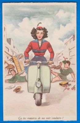 Scooter de cómic vespa lambretta, niña, pinup, postal vintage Foto 1 de 2