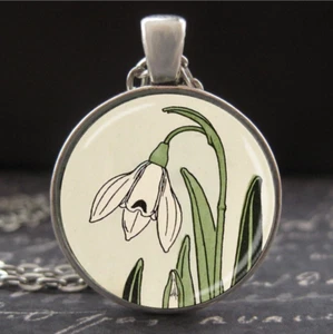 Collar Gota de Nieve Enero Nacimiento Flor Vintage Nacimiento Mes Arte Colgante Hecho a Mano - Imagen 1 de 3