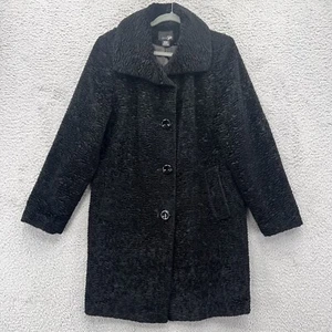 Vintage Y2K 90s Black Faux Fur Coat L Penny lane twee indie downtown girl retro - Picture 1 of 7